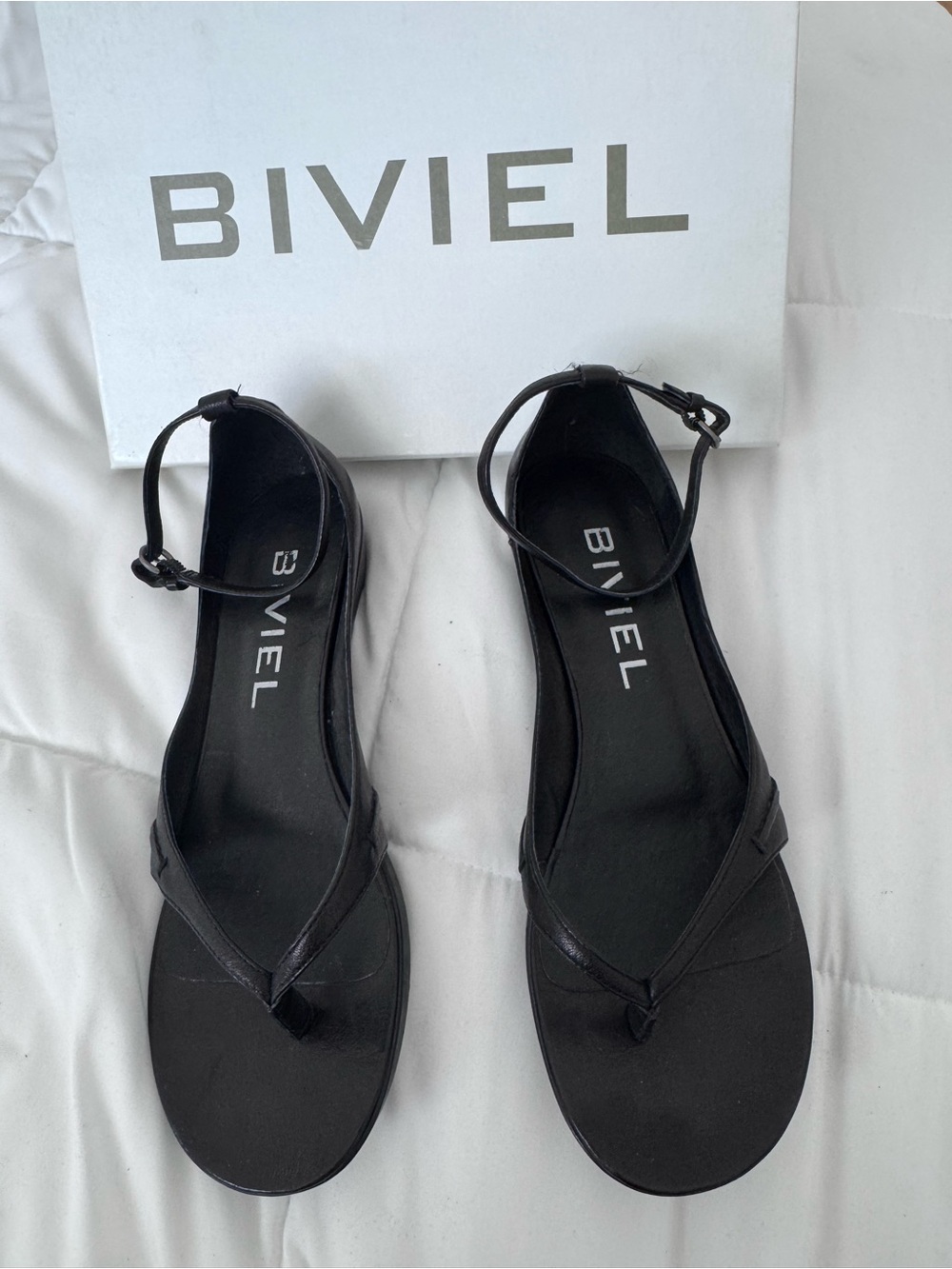 BIVIEL Black Ankle-Strap Thong Sandals for Women